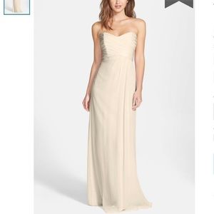 NWOT Taupe Amsale Strapless Silk Chiffon Gown 14